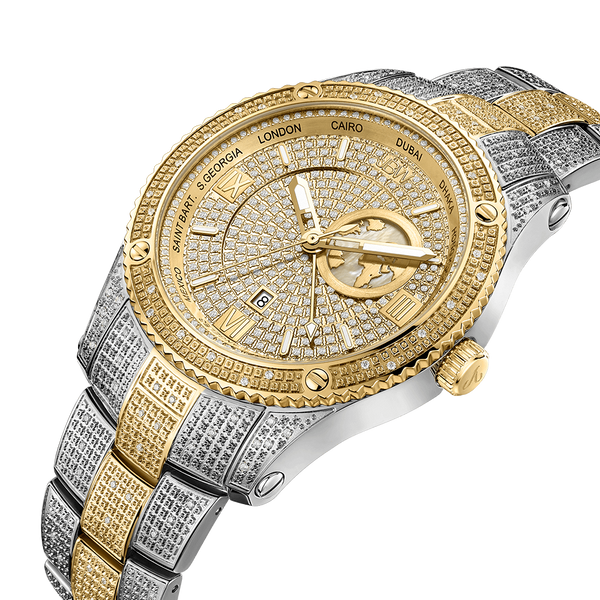 Jbw Jetsetter Gmt J6370d Two Tone Gold Stainless Steel Diamond Watch