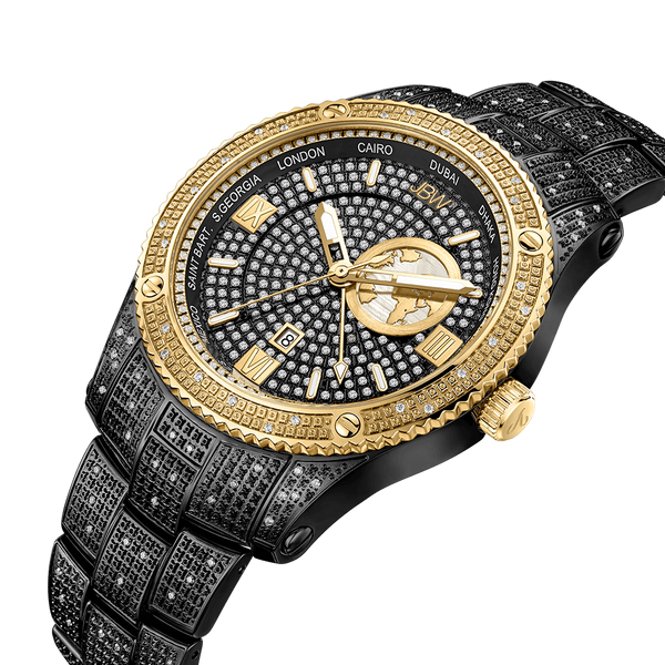 Jbw Jetsetter Gmt J6370c Two Tone Gold Black Ion Diamond Watch