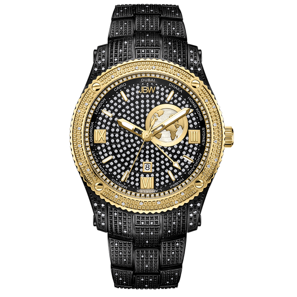 jbw jetsetter gmt j6370c two tone gold black ion diamond watch