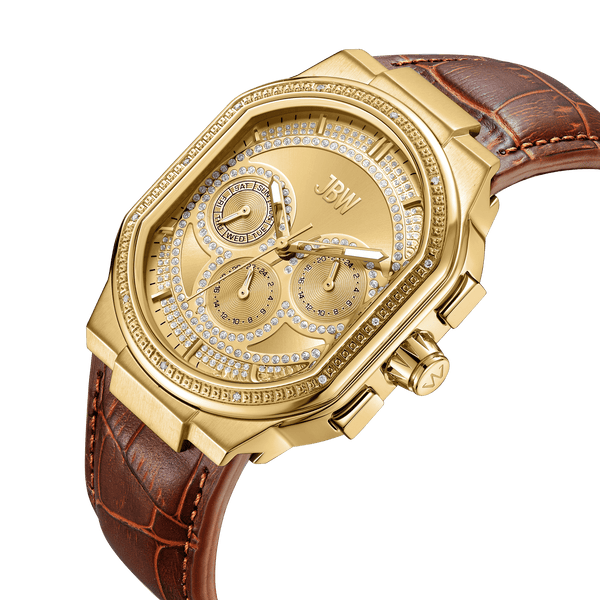 Orion J6408b Brown Leather Gold Diamond Watch