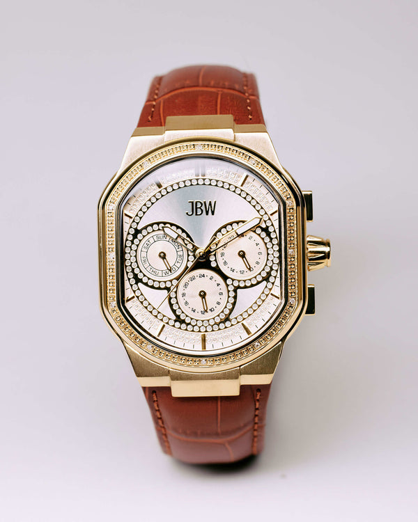 Orion J6408b Brown Leather Gold Diamond Watch