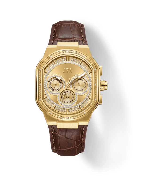 orion j6408b brown leather gold diamond watch