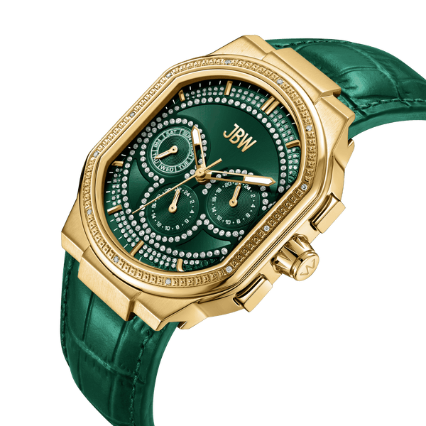 Orion J6408e Green Leather Gold Diamond Watch