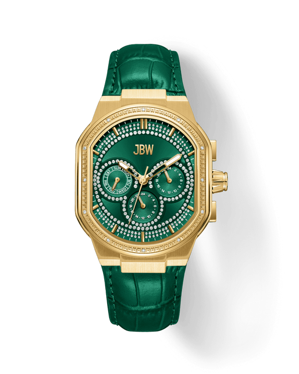 orion j6408e green leather gold diamond watch