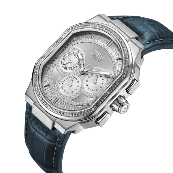 Orion J6408a Navy Leather Stainless Steel Diamond Watch