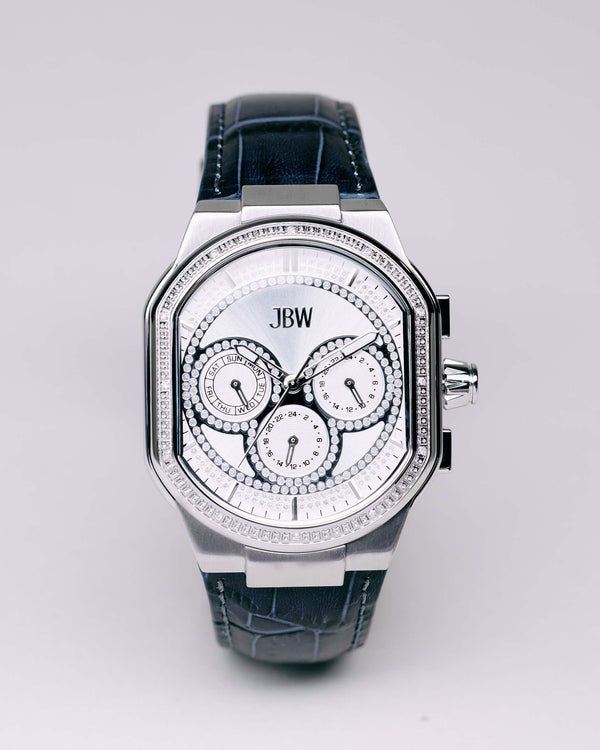 Orion J6408a Navy Leather Stainless Steel Diamond Watch