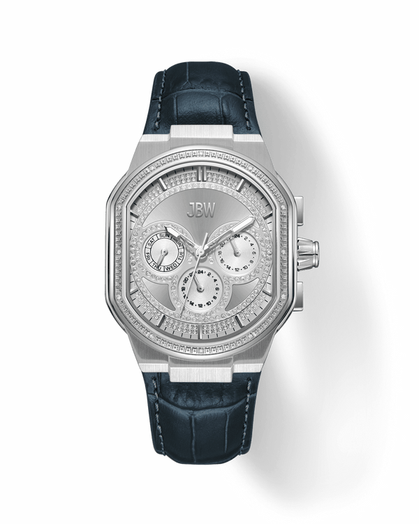 orion j6408a navy leather stainless steel diamond watch