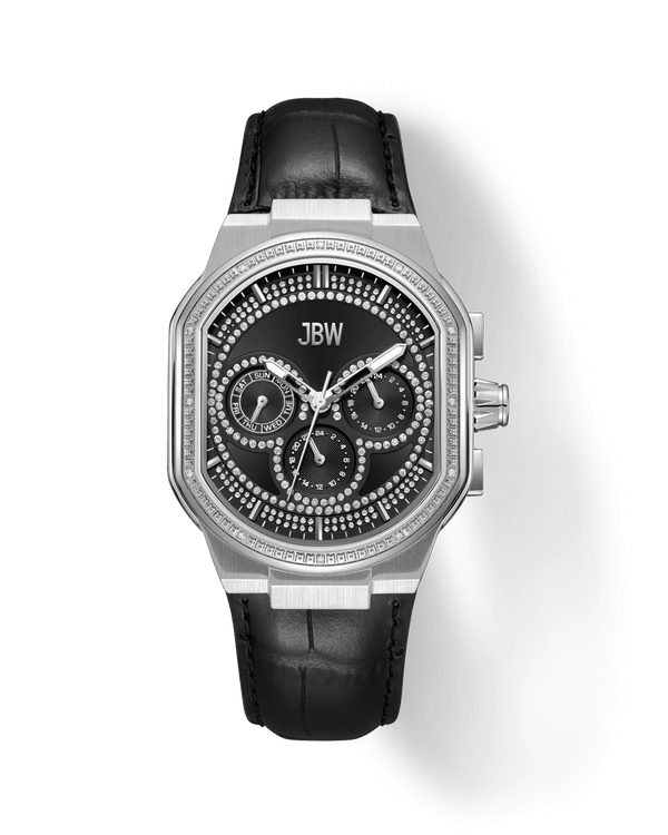 orion j6408c black leather stainless steel diamond watch