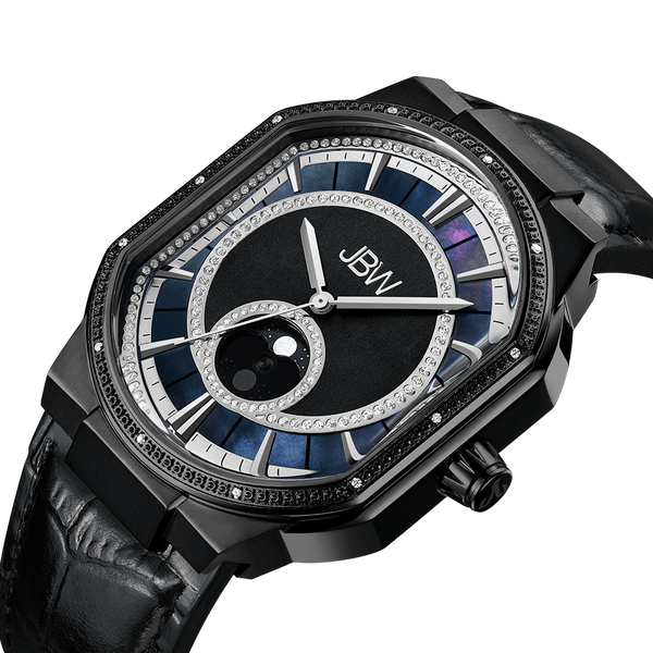 Jbw Orion Sky J6375c Black Black Leather Diamond Watch Second Chance Grade A