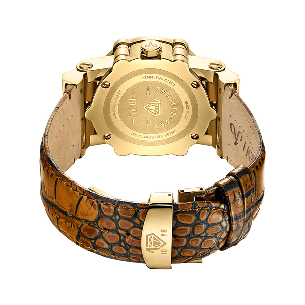 Jbw Phantom Jb 6215 10c Stainless Steel Brown Leather Diamond Watch