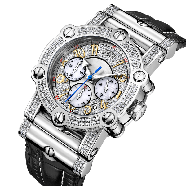Jbw Phantom Jb 6215 10a Stainless Steel Black Leather Diamond Watch