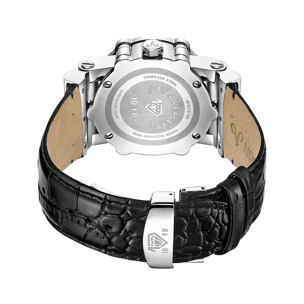 Jbw Phantom Jb 6215 10a Stainless Steel Black Leather Diamond Watch