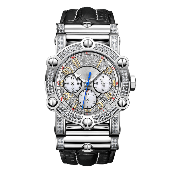jbw phantom jb 6215 10a stainless steel black leather diamond watch