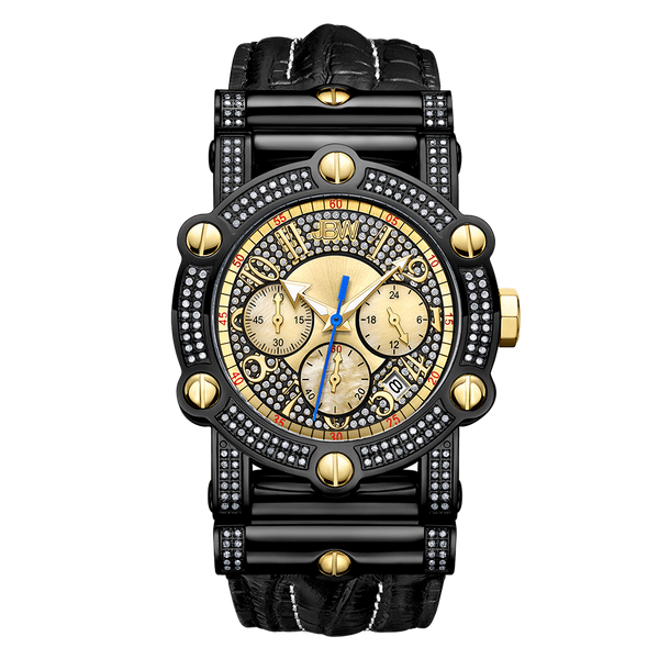 jbw phantom jb 6215 10b stainless steel black leather diamond watch