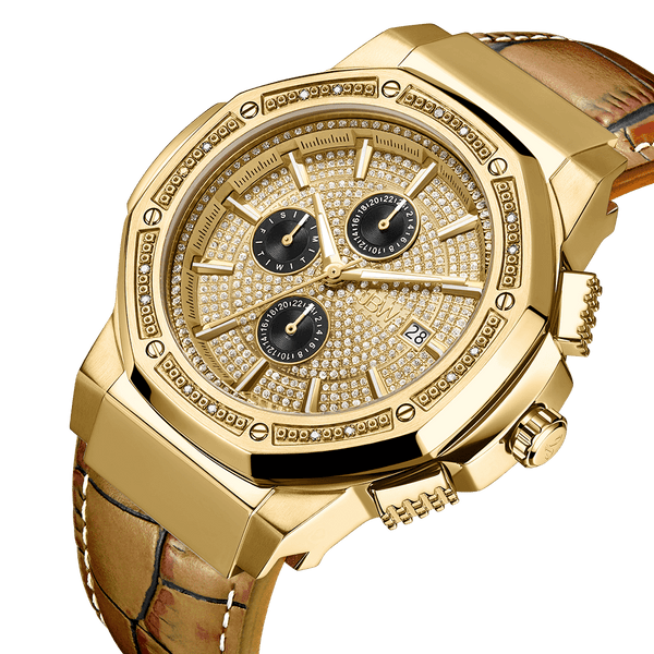 Jbw Saxon Jb 6101l 10d Mens Gold Brown Leather Diamond Watch