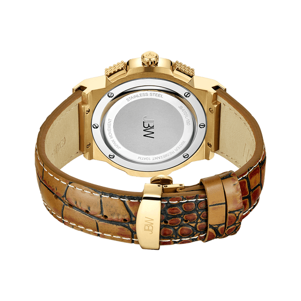 Jbw Saxon Jb 6101l 10d Mens Gold Brown Leather Diamond Watch