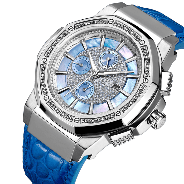 Jbw Saxon Jb 6101l 10b Stainless Steel Blue Leather Diamond Watch