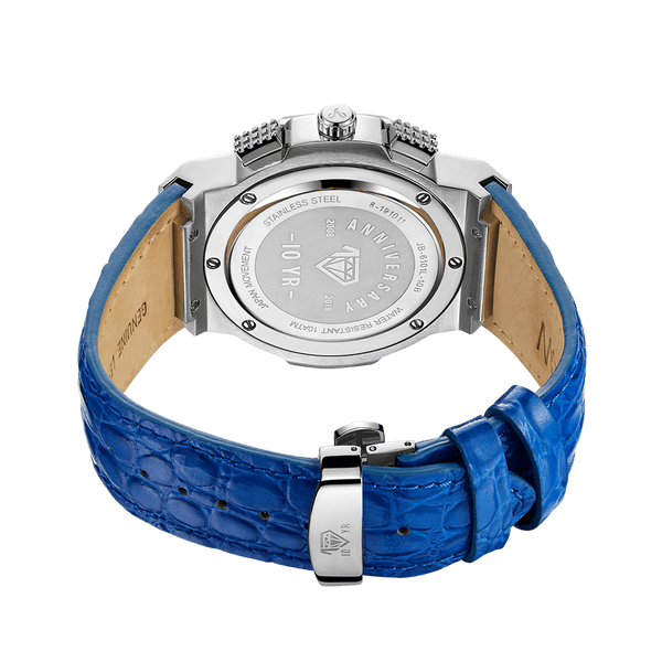 Jbw Saxon Jb 6101l 10b Stainless Steel Blue Leather Diamond Watch