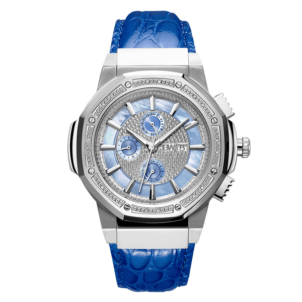 jbw saxon jb 6101l 10b stainless steel blue leather diamond watch