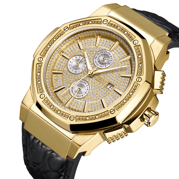 Jbw Saxon Jb 6101l 10a Gold Black Leather Diamond Watch