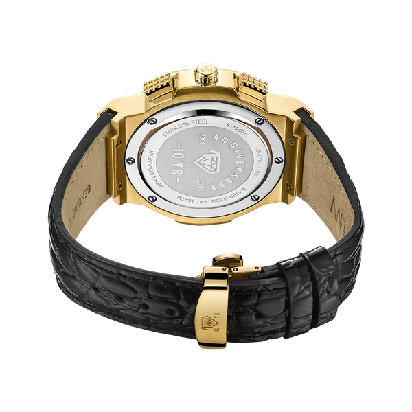 Jbw Saxon Jb 6101l 10a Gold Black Leather Diamond Watch