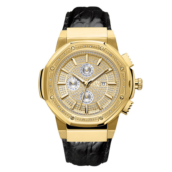 jbw saxon jb 6101l 10a gold black leather diamond watch