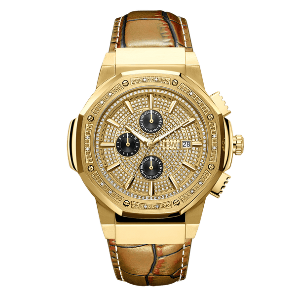 jbw saxon jb 6101l 10d mens gold brown leather diamond watch