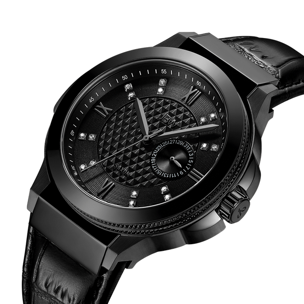 Jbw Saxon 48 J6373d Gunmetal Black Leather Diamond Watch