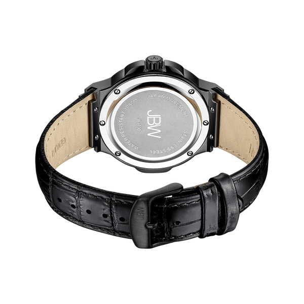 Jbw Saxon 48 J6373d Gunmetal Black Leather Diamond Watch