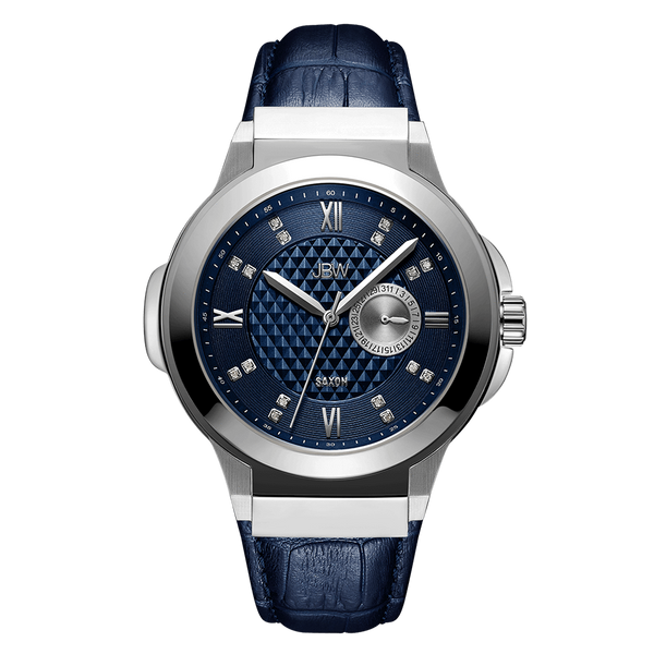 jbw saxon 48 j6373b stainless steel navy leather diamond watch