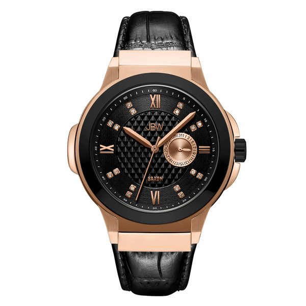 jbw saxon 48 j6373e rose gold black leather diamond watch