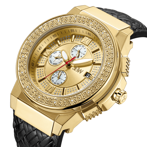 Jbw Saxon Jb 6101l J Gold Black Leather Diamond Watch