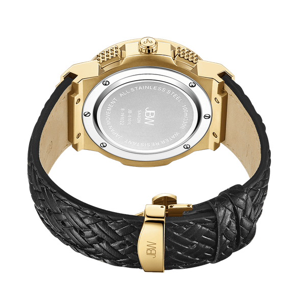 Jbw Saxon Jb 6101l J Gold Black Leather Diamond Watch