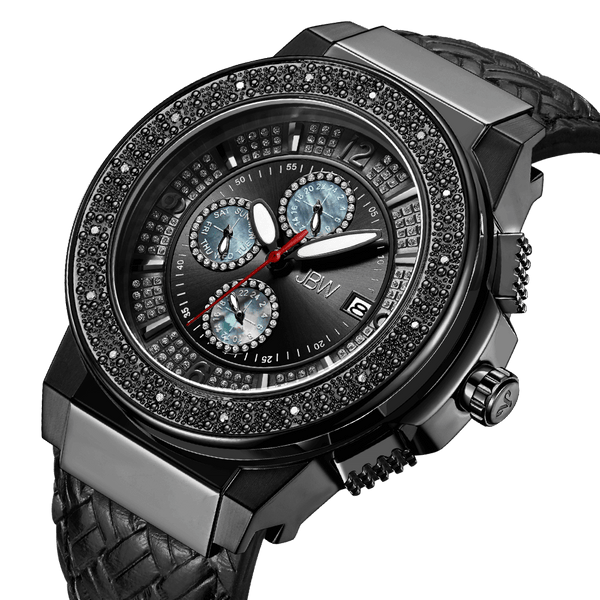 Jbw Saxon Jb 6101l I Black Ion Black Leather Diamond Watch