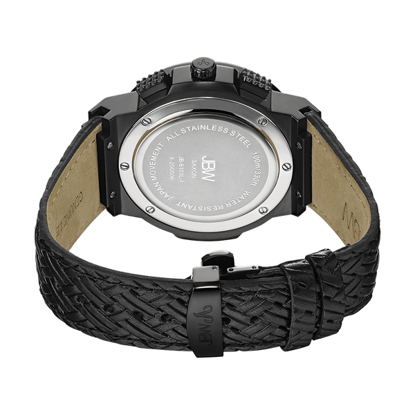 Jbw Saxon Jb 6101l I Black Ion Black Leather Diamond Watch