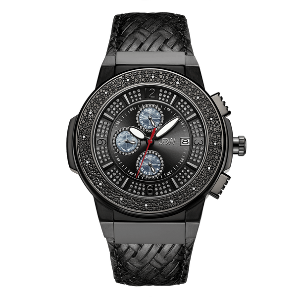 jbw saxon jb 6101l i black ion black leather diamond watch