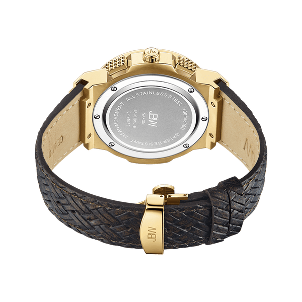 Jbw Saxon Jb 6101l E Gold Brown Leather Diamond Watch