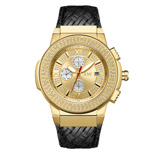 jbw saxon jb 6101l j gold black leather diamond watch