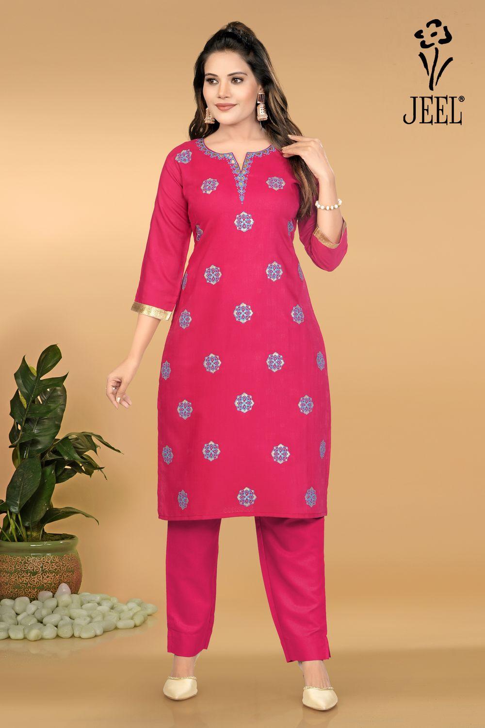 JEEL Kurti & Pant Set - Dark Pink