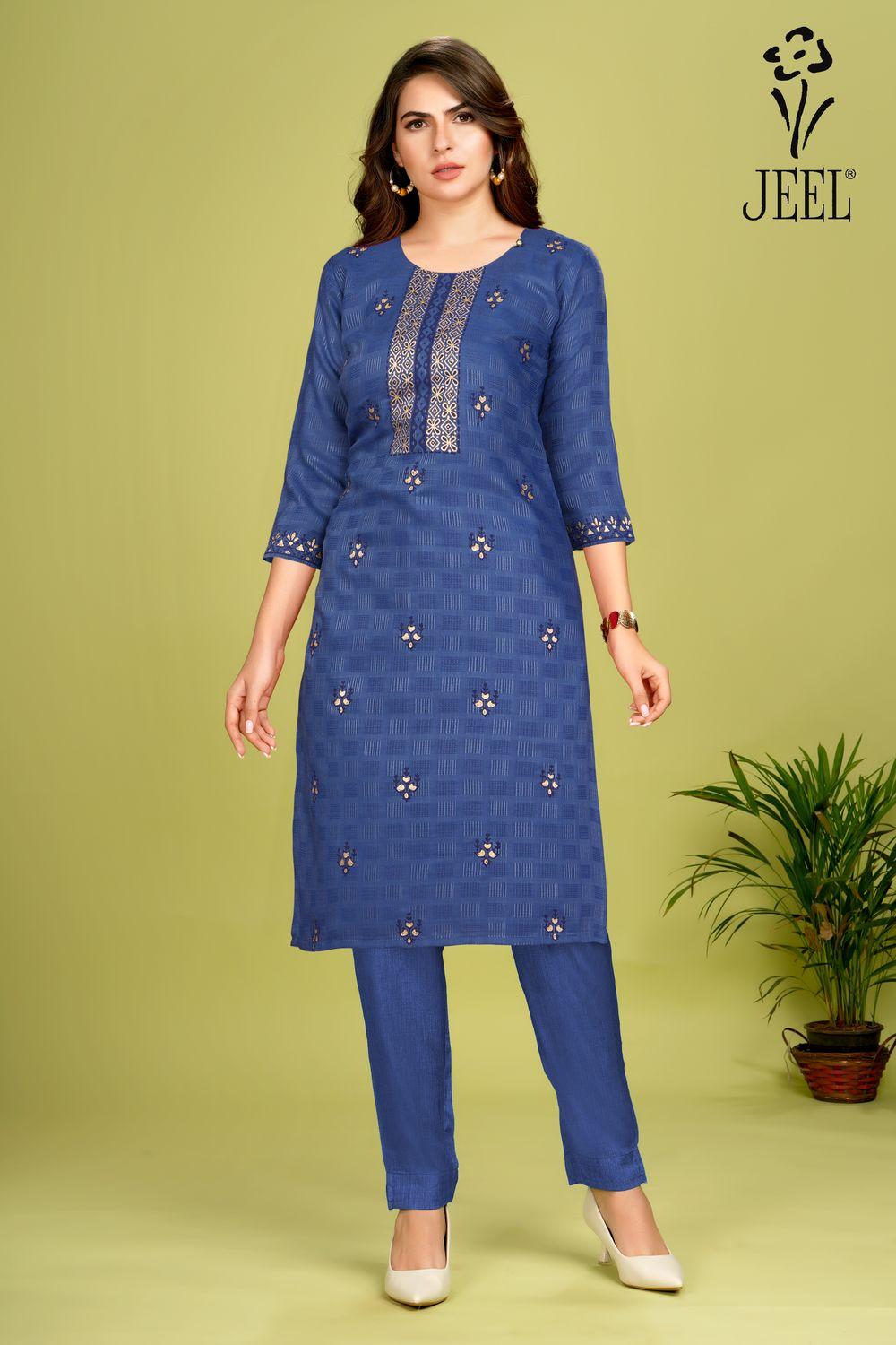 JEEL Kurti & Pant Set - Denim Blue