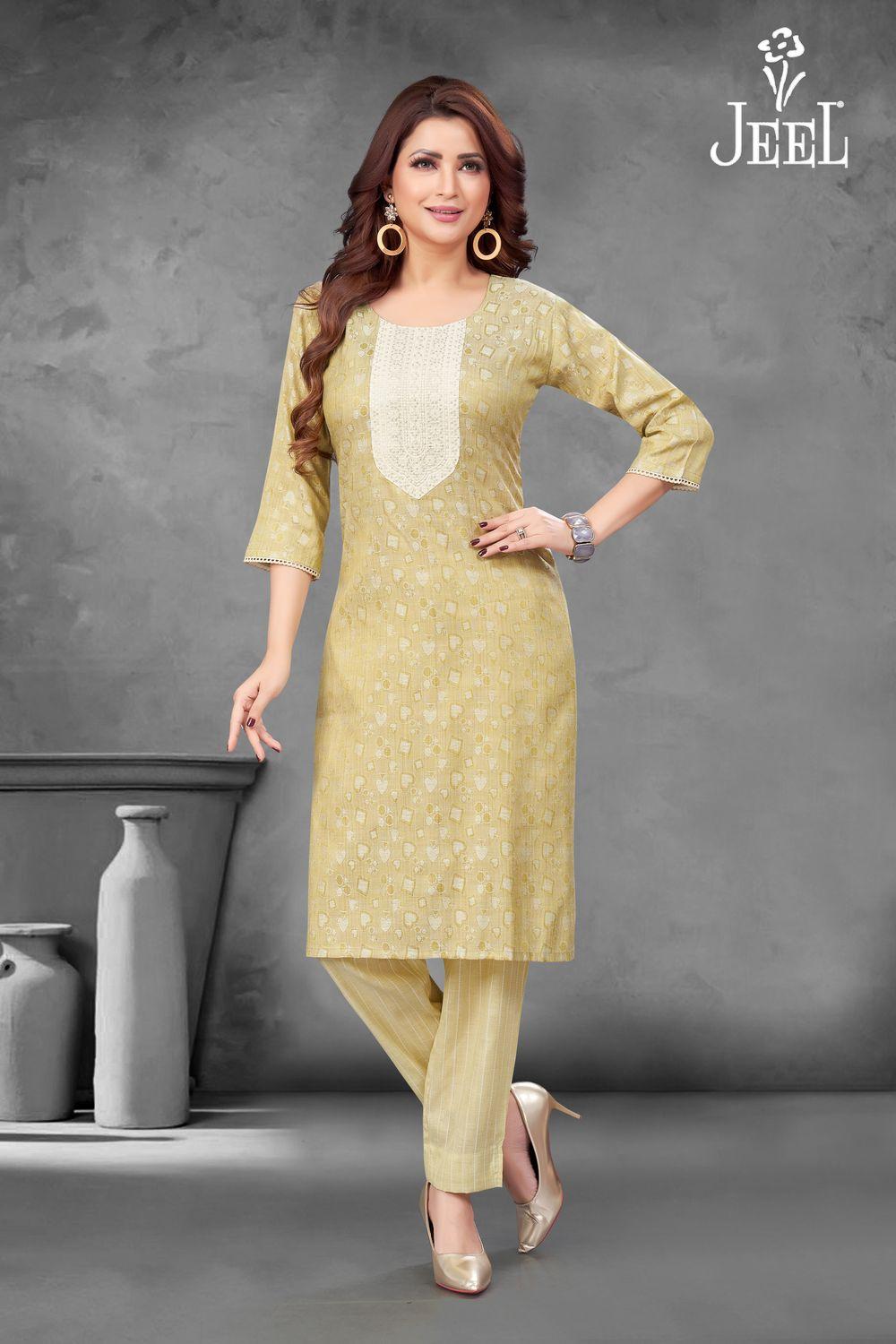 JEEL Kurti & Pant Set - Pista Green