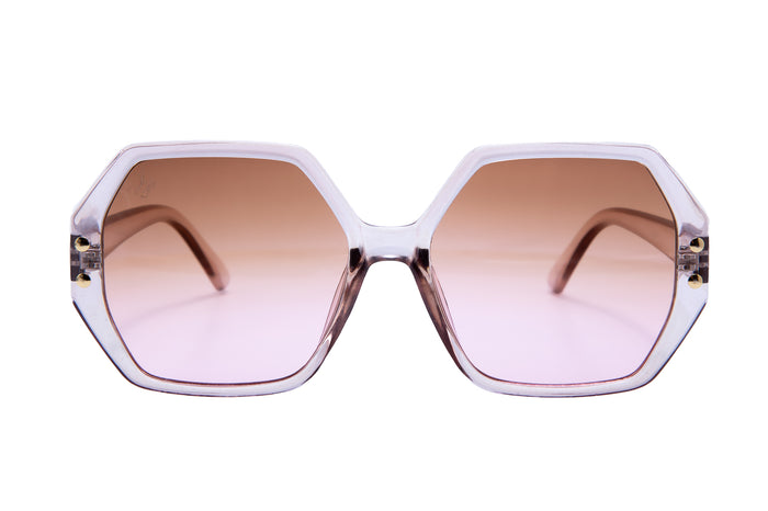 Jeepers Peepers BEIGE HEXAGON FRAMES WITH PINK LENSES