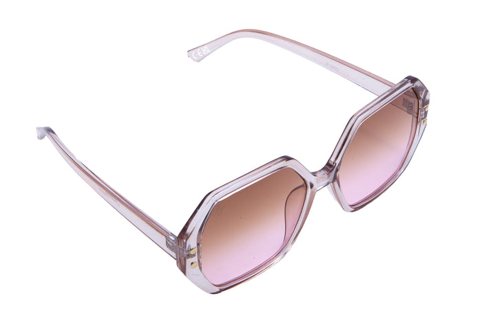 Jeepers Peepers BEIGE HEXAGON FRAMES WITH PINK LENSES