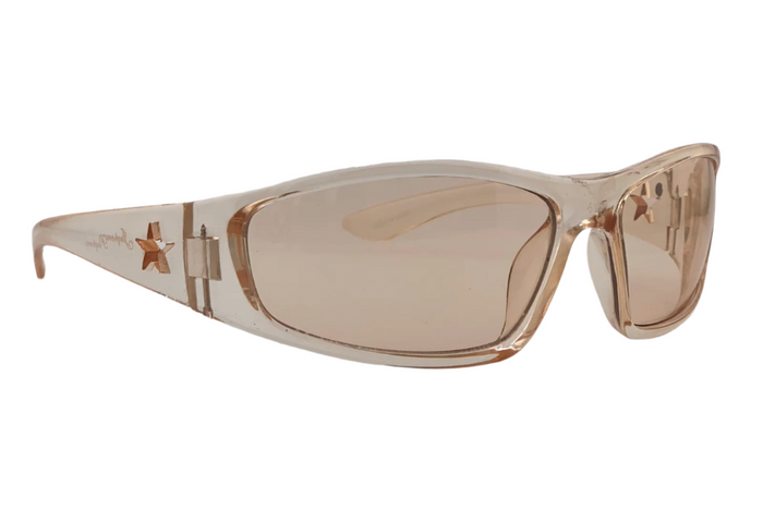 jeepers peepers BEIGE VISOR FRAME WITH BROWN LENSES