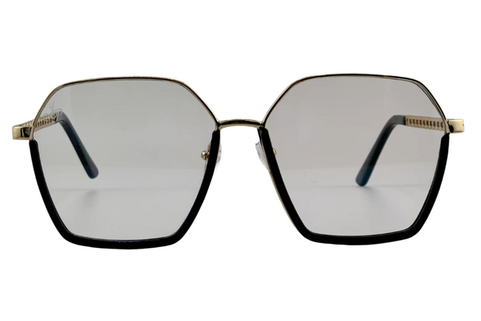Jeepers Peepers BLACK/GOLD HEXAGON FRAME WITH CLEAR BLUE LIGHT LENSES