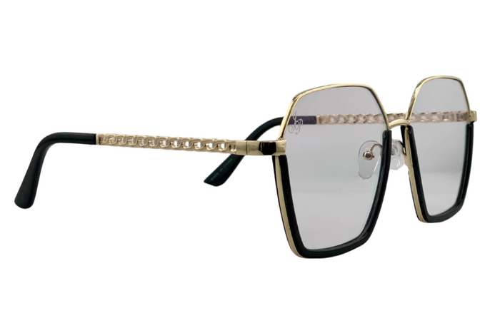Jeepers Peepers BLACK/GOLD HEXAGON FRAME WITH CLEAR BLUE LIGHT LENSES