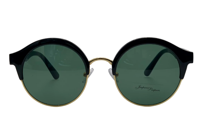 Jeepers Peepers BLACK/GOLD ROUND FRAME WITH GREEN LENSES