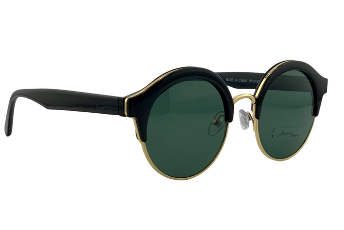 Jeepers Peepers BLACK/GOLD ROUND FRAME WITH GREEN LENSES