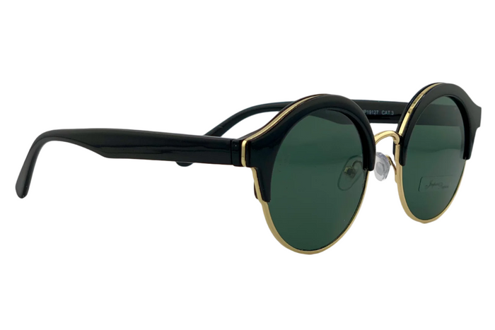 Jeepers Peepers BLACK/GOLD ROUND FRAME WITH GREEN LENSES