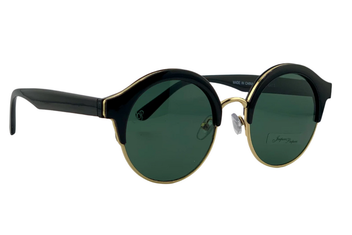 jeepers peepers BLACK/GOLD ROUND FRAME WITH GREEN LENSES